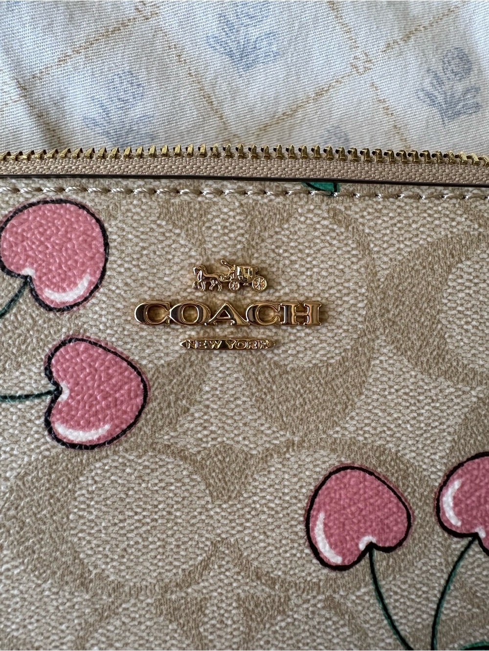 Coach Pink and Beige Cherry print Wristlet - Picture 6 of 6